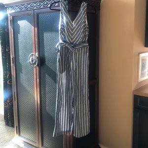 Ann Taylor Loft grey stripe long jumpsuit size 2